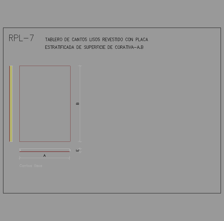 Bloque Autocad Tablero de cantos lisos revestido con placa estratificada de superficie decorativa